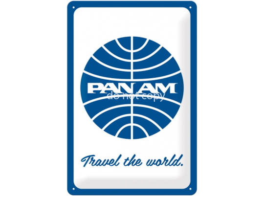 ReklameschildNostalgicArtPanAmTraveltheworldLogowhite20x30cmNA22310