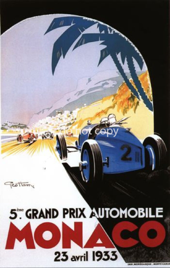 Vintage 1933 Großer Preis von Monaco Poster
