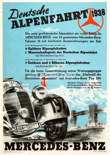Vintage 1938 Mercedes Alpenfahrt Motor Racing Poster