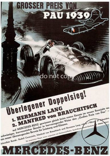 Vintage 1939 Mercedes Benz Pau Grand Prix Motorsport Poster