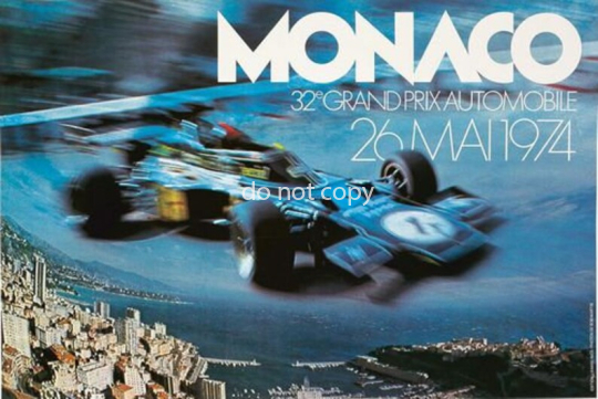 Vintage 1974 Großer Preis von Monaco Motor Racing Poster