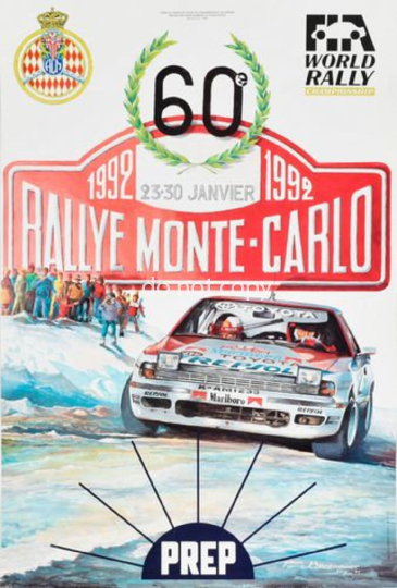 Vintage 1992 Rallye Monte Carlo Motor Racing Poster