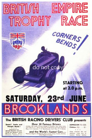Vintage Brooklands British Empire Trophy Motor Racing Poster