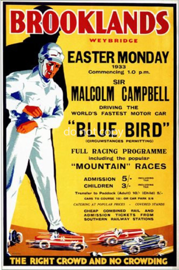 Vintage Brooklands Malcolm Campbell Blue Bird Motor Racing Poste